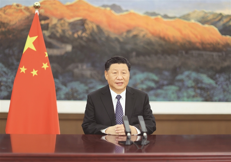 ཞི་ཅིན་ཕིང་གིས་འཛམ་གླིང་གི་ཚན་རིག་མཁས་ཅན་རྩེ་གྲའི་གླེང་སྟེགས་སྐབས་གསུམ་པར(2020)བརྙན་ལམ་ཐོག་ནས་ཤིས་ཚིག་གསུངས་པ།