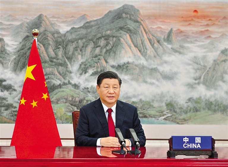 ཞི་ཅིན་ཕིང་རྒྱལ་ཁབ་ཉི་ཤུ་ཚོགས་པའི་འགོ་ཁྲིད་པའི་དབུ་ཚོགས་ཐེངས་བཅུ་དྲུག་པའི་དུས་མཚམས་དང་པོའི་ཚོགས་འདུར་ཞུགས་པ་དང་གསུང་བཤད་གལ་ཆེན་གནང་བ།