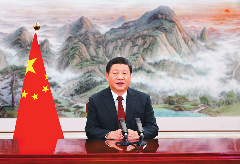 ཞི་ཅིན་ཕིང་2022ལོའི་འཛམ་གླིང་དཔལ་འབྱོར་གླེང་སྟེགས་ཀྱི་བརྙན་ལམ་ཚོགས་འདུར་ཞུགས་པ་དང་འབྲེལ་གཏམ་བཤད་ཀྱང་གནང་བ། 